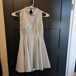 A-Line High Neck Short/Mini Stretch Crepe